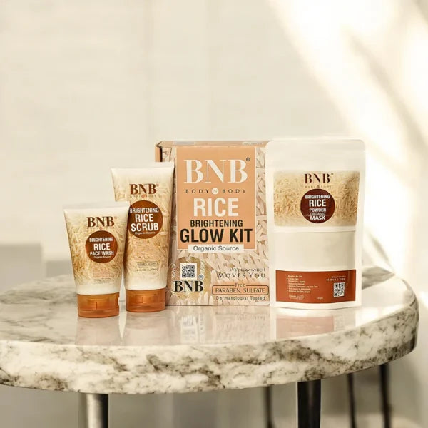 Bnb-rice Whitening And Glowing Facial Kit Face Wash, Scrub, Mask & Serum Bnb Rice Glow Facial Kit 4 In 1